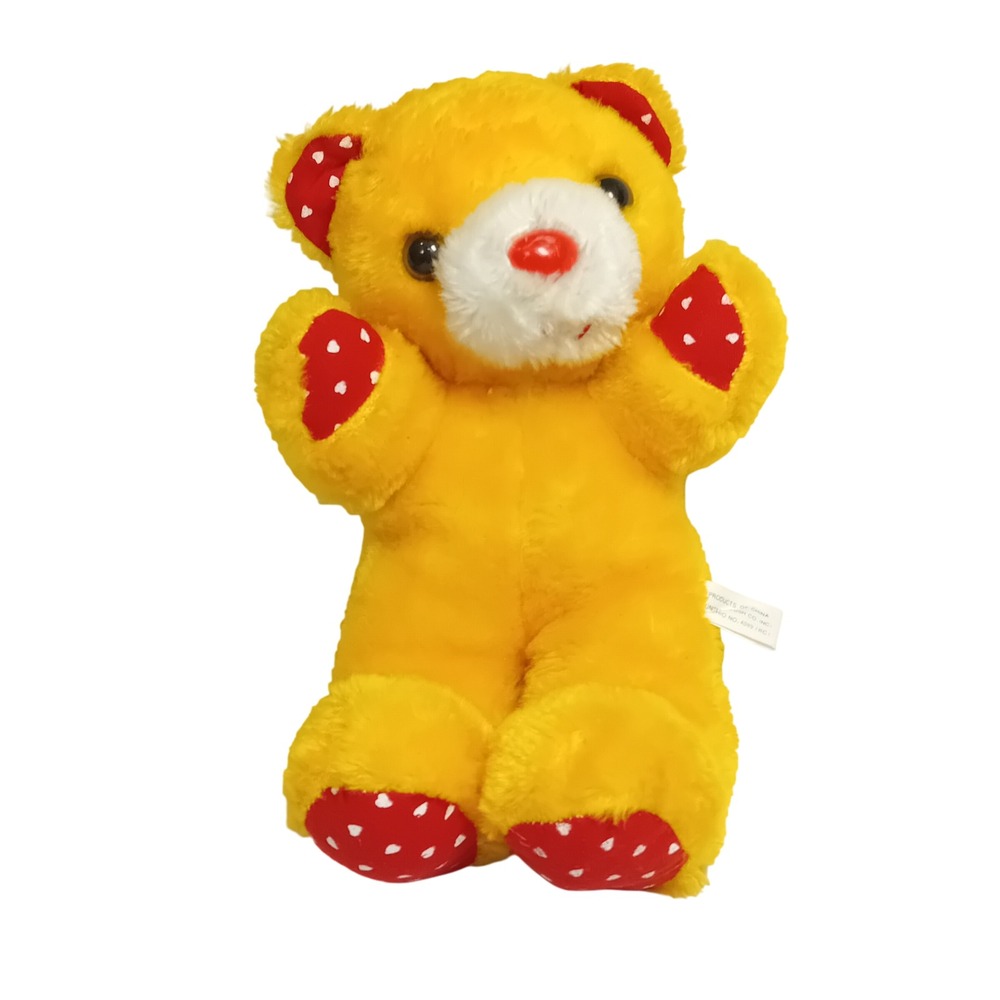 Vintage 90s Y2K Yellow Teddy‎ Bear Plushie Stuffed Animal Red Heart Paws READ